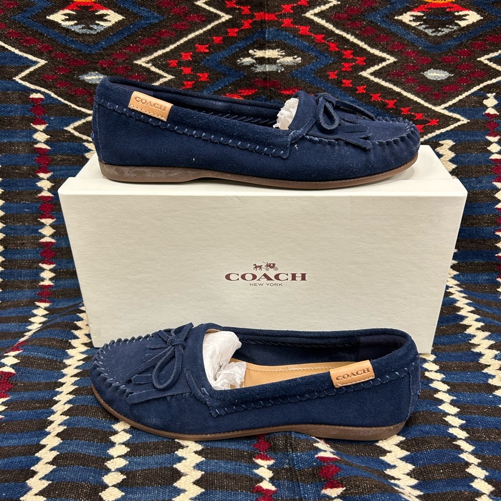 Coach Women's Suede Navy Moccasins 8.5